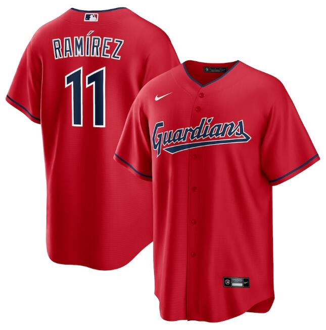 Men's Cleveland Guardians #11 José Ramírez Red Cool Base Stitched Baseball Jersey Men's Cleveland Guardians #11 José Ramírez Red Cool Base Stitched Baseball Jersey
